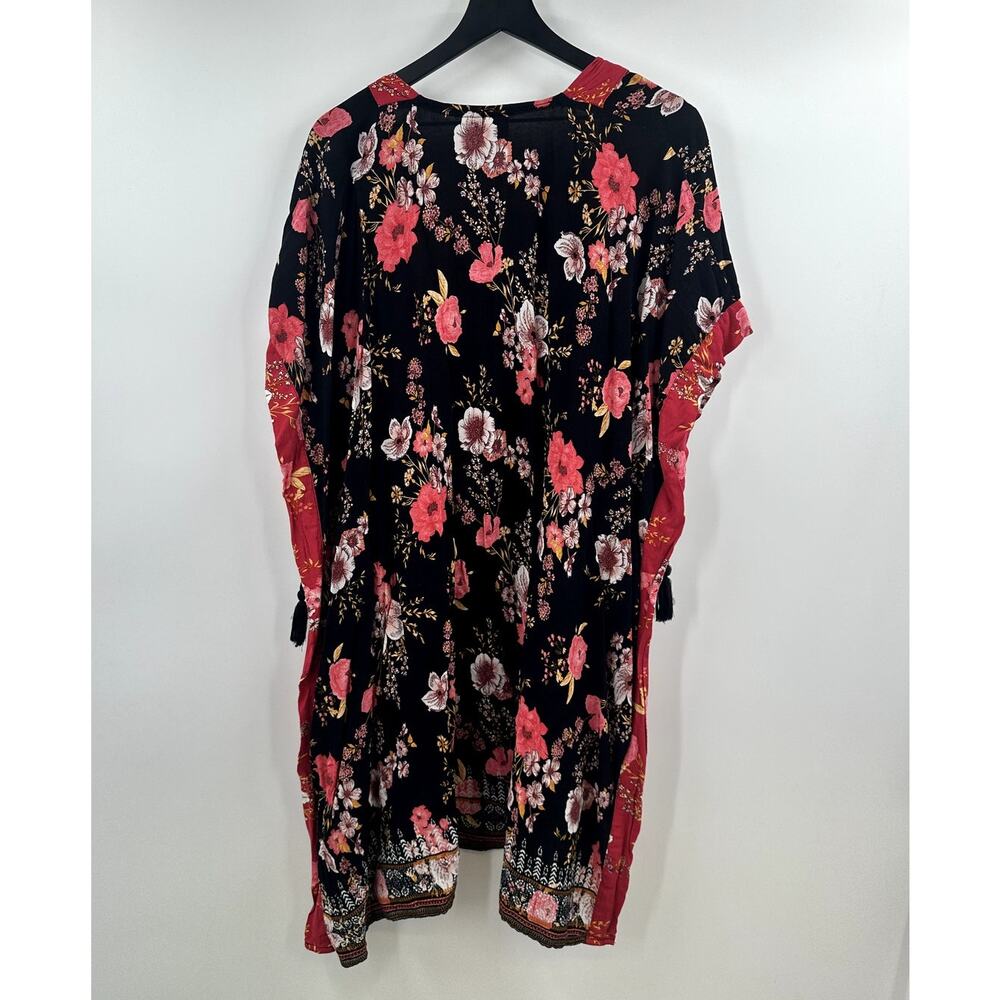 Knox Rose Boho Black and Red Floral Tassel Kimono Size Medium Large - Picture 8 of 9